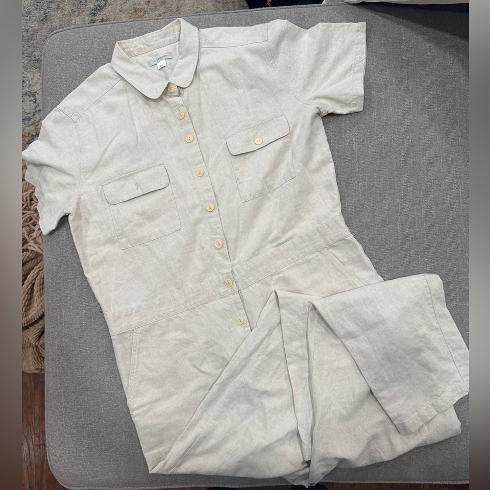 Outerknown Linen Short Sleeve Utility Jumpsuit – Beige, Size L, Sustainable‎